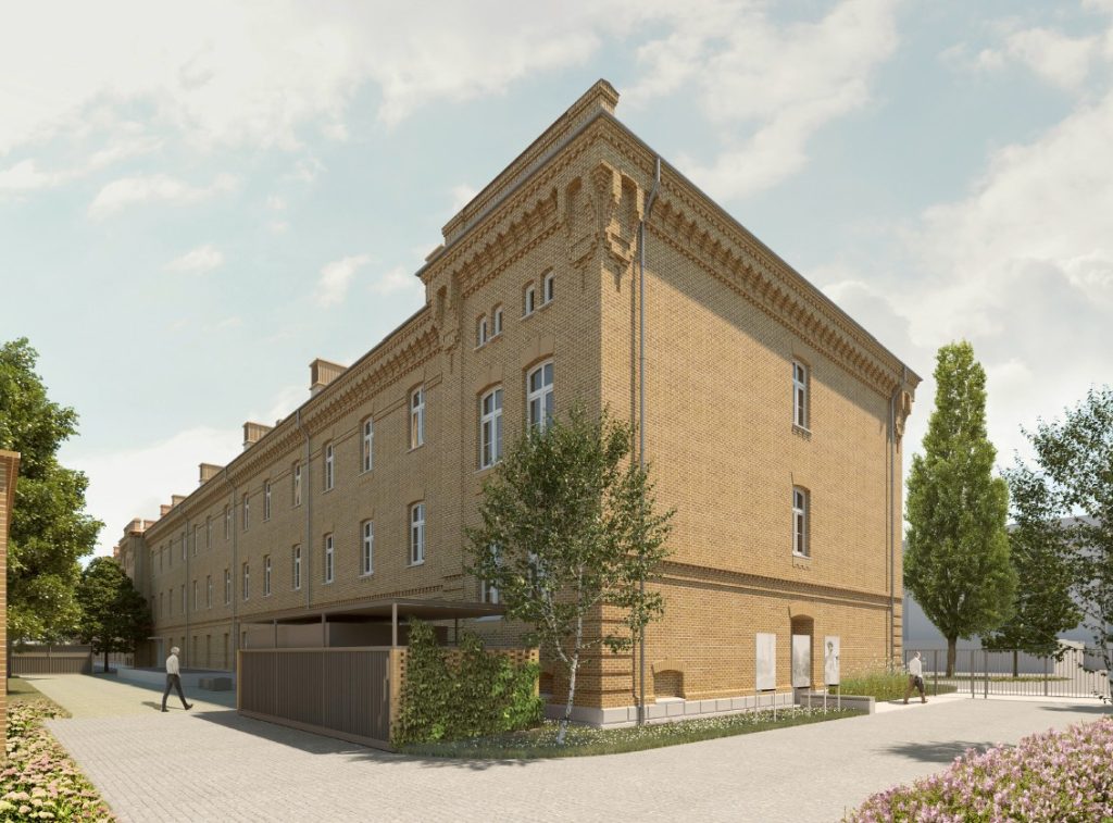 Wizualizacja nowej siedziby Narodowego Archiwum Cyfrowego, wyremontowany, ceglany budynek