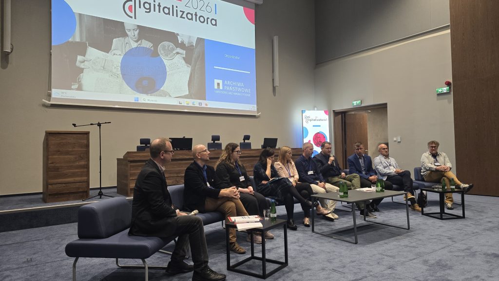 Uczestnicy panelu podczas Dni Digitalizatora w sali konferencyjnej Archiwum Narodowego w Krakowe